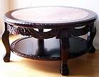CHERRY / OAK Carved Wood Marble Top Round Coffee Table