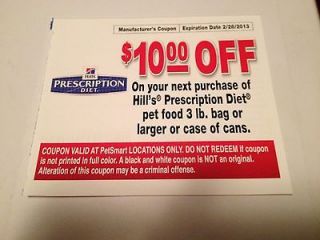   Coupon for HILLS PRESCRIPTION DIET Dog/Cat Food $10 OFF lot #12