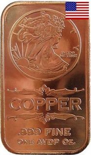Copper Bullion Ingot 1oz avdp .999 Pure Walking Liberty Dollar 