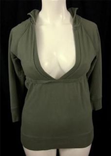 Sz M PROSPIRIT ATHLETIC GEAR Sexy V Neck Long Green Cotton Hoodie Top 