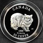 1999 Canada 50 cent Proof Silver Coin   Cymric Cat