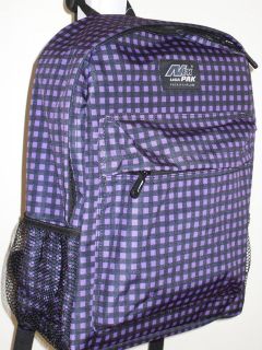 NEW Back Pack Purple and Black Checker Print BackPack