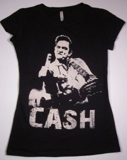 Johnny Cash T shirt Womens Juniors Tee SzLg New Black