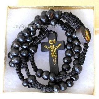 New Black Wooden Rosary Necklace Prayer Beads 24