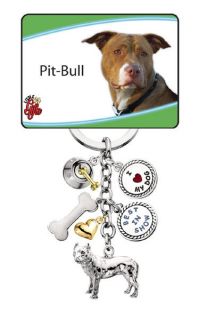 Key Chain with 6 Charms, Pit Bull Terrier NEW