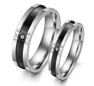 New Titanium Steel Promise Ring Set Couple Wedding Bands Engagement 