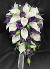 WEDDING BOUQUET FLOWERS BOUQUETS SILK TEARDROP WHITE CALLA LILY PURPLE 