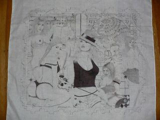 Pin Up Girls   Chicano Prison Art   Ink on Hankerchief by A. Acosta 