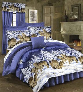   WILD WOLF WOLVES Cabin Queen Size Bed 4pc Comforter Shams Skirt Set