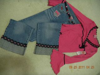NWT Lipstik 2pc Boutique PINK Denim Outfit size 14 Cute for Pageant 