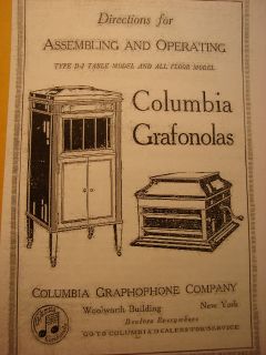 Instructions Booklet for Columbia Grafonolas Phonograph Table and 
