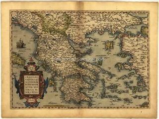 Ortelius Graeciae Greece Repro Antique Old Map Print