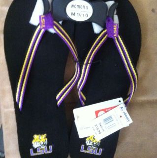NWT Ladies Flip Flops LSU Black w/Purple & Yellow Sz 11/12