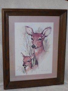 Vintage Landscape Wildlife Deer Fawn Print By Artist Paul Whitney 