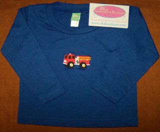 Bright Red Fire Truck Monogram Embroidery 6 Month Long Sleeve Blue 