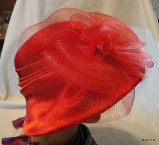 ELEGANT RED FELT BRIM HAT WITH HUGE NETTING DETAIL RED HAT SOCIETY 