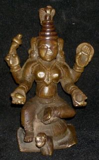 Antique Hindu Traditional Indian Ritual Bronze Statue Goddess Durga 