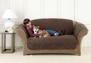   BROWN SOFT SUEDE PET DOG SLIP COVER SOFA CHAIR LOVESEAT WING RECLINER