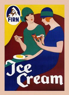 Fashion Ladies Girls Having Fun Ice Cream Dessert Vintage Poster Repo 