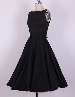 50s Audrey Hepburn Style Black Dress Size L Pinup Vintage Swing
