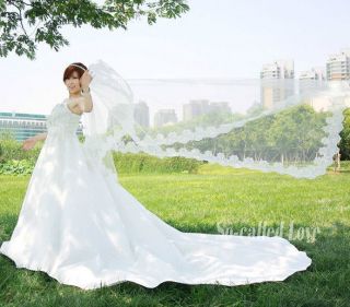 1T White Ivory Long Floor Length Wedding Bridal Ribbon Lace Edge Veil