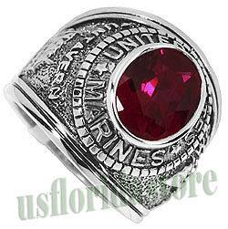 Mens Siam Red US Marines Military Rhodium Plated Ring