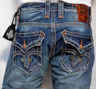 ROCK REVIVAL Mens Denim MICK 02 Jeans Boot Cut   NEW   Medium Blue 