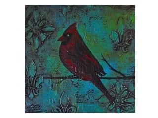 Red Cardinal Bird On Branch Abstract Painting Textured Impasto 
