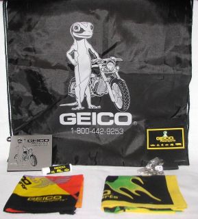 Lot of 7 Geico Items 2 Bandanas, Chopper Key Chain, Sling Bag & More