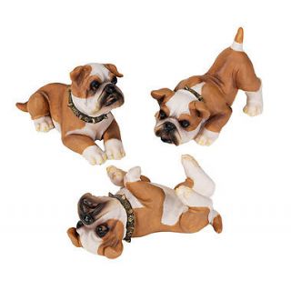 Stop, Drop and Roll British Bulldog Puppy Statues Animal Dog Design 