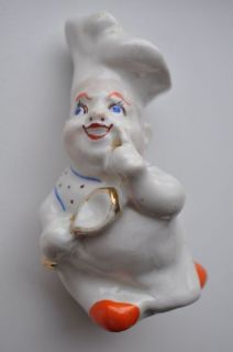 Russian Porcelain Salt Shaker Happy Blue Eyed Chef RIGA