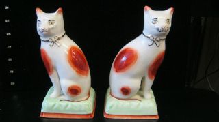 Antique Staffordshire Style Pair of Pottery Cat Figurines