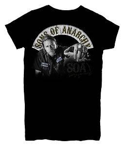 SONS OF ANARCHY JAX BIKER BANNER GIRLS FITTED BLACK T SHIRT NEW 