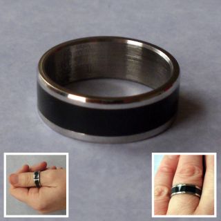 STAINLESS STEEL RING Enamelled Black Band Thumb Chunky Mens Womens 