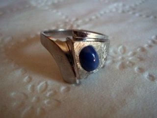 Mens 14k White Gold Ring with Blue Star Sapphire