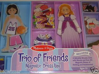Girl Magnetic Dress Up (3 Pack) Melissa & Doug Wooden Dolls w/Stands 
