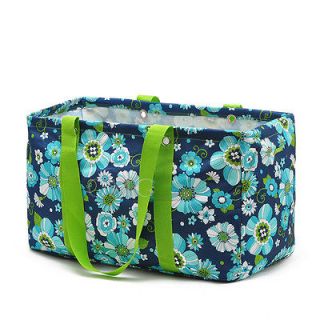 Newly listed Thirty One Large Utility Tote Green blue flower Storage 