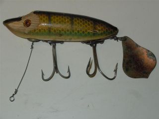   Heddon Flap Tail Wooden Vintage Fishing Lure With Glass Eyes 2nd Bait