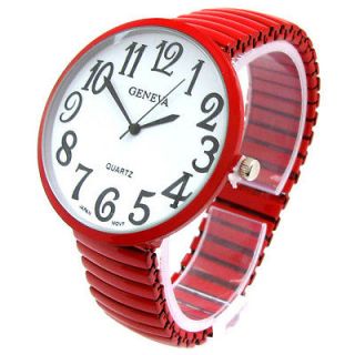 RED Super Size Round Face Stretch Band Womens WATCH