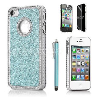   Diamond Chrome Hard Case Cover For iPhone 4 4S Screen Protector Stylus