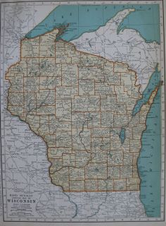1938 Antique MAP of WISCONSIN WI Vintage 1930s Atlas Map