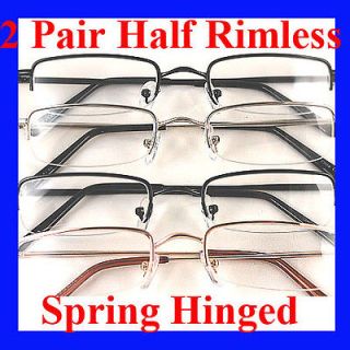 Pair READING GLASSES +2.25 Half Rimless Spring Hinged