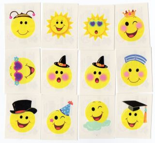 48 X CHILDRENS SMILEY FACE TEMPORARY TATTOOS, CHILDRENS PARTY BAG 