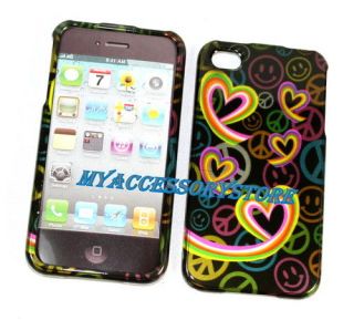   4S Peace Hearts Smiley 3D Snap On Hard Phone Faceplate Case Cover