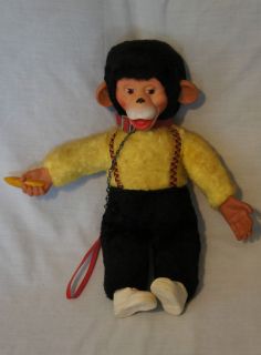   Zippy Monkey Stuffed Plush Rubber Banana Yellow Black Collar Leash