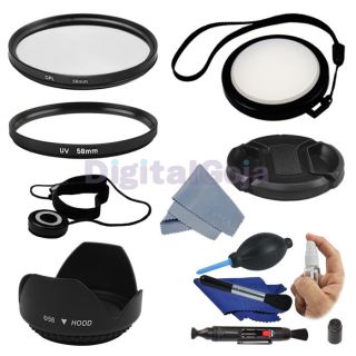   Kit + Accessory Lens Hood & Cap + Cleaning Set for 58MM Canon T3i T2i