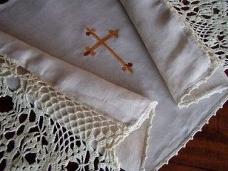   ICON Cross Church Altar Linen Drape LACE Bread Veil Runner Tablecloth
