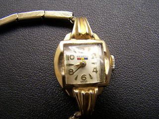   Benrus Ladies Wrist Watch 14K Gold Case Stainless Band 17 Jewel Swiss
