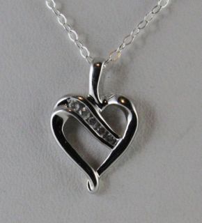 Diamond .1ct Twisted Heart Pendant 10K White Gold w/ Sterling Chain