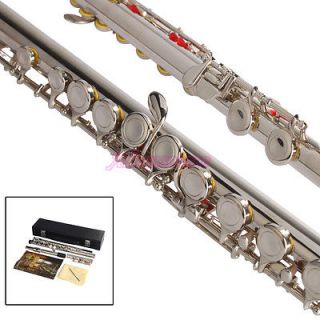 New Silver Plated Brass School Band 16 Hole C Keys Flute +Case+Cloth+ 